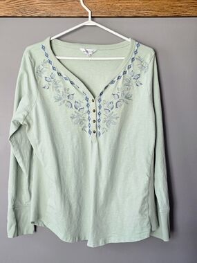 Northern Reflections Mint Green Embroidered Henley Top